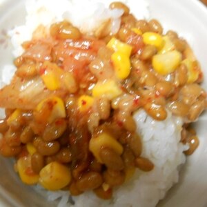 納豆の食べ方-キムチ＆コーン♪